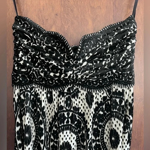Diane von Furstenberg Black Cream Print Velvet Strapless Dress Women XS - Picture 4 of 9